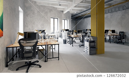 Spacious Industrial Office Interior 126672032