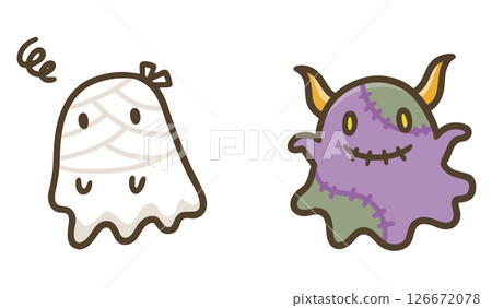 可愛的萬聖節木乃伊鬼和殭屍鬼插畫素材 126672078