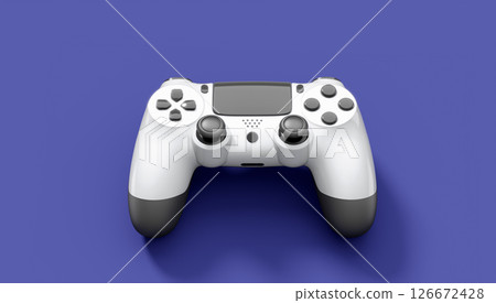 Realistic white video game joystick or gamepad on violet background 126672428