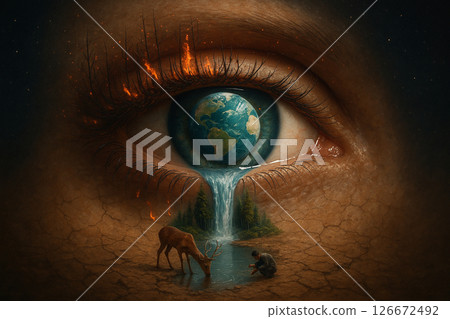 Crying eye with earth tear showing nature Crying eye with earth tear showing nature 126672492