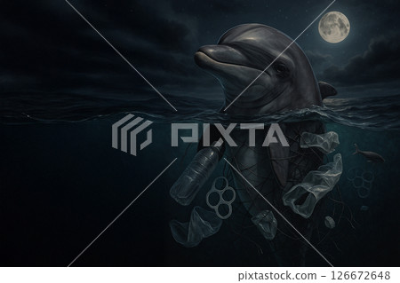 Dolphin Trapped in Ocean Plastic Waste 126672648