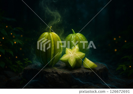 Glowing Starfruits on Mystic Stone 126672691