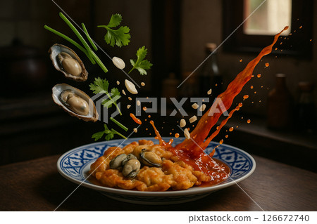 Thai food crispy mussel pancake ingredients 126672740