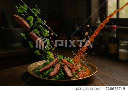 Thai food crying tiger grilled beef ingredients 126672749