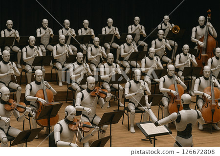 Robot orchestra performing classical music 126672808