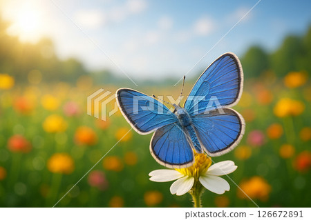 Miami Blue butterfly on flower in sunlit meadow Miami Blue butterfly on flower in sunlit meadow 126672891