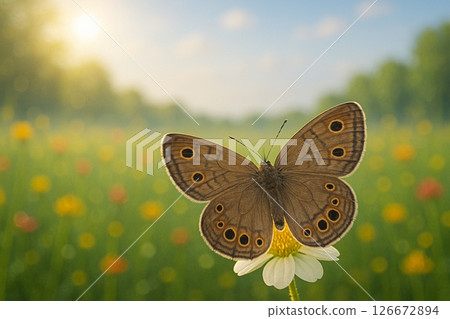 Saint Francis' Satyr butterfly on flower in meadow Saint Francis' Satyr butterfly on flower in meadow 126672894