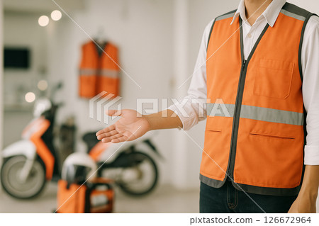 Motorcycle Taxi Driver Inviting With Bike 126672964