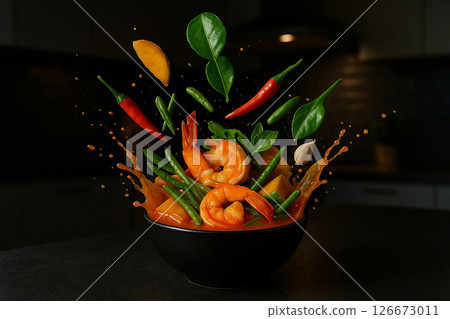 Sourcurry explosion in modern low light kitchen 126673011