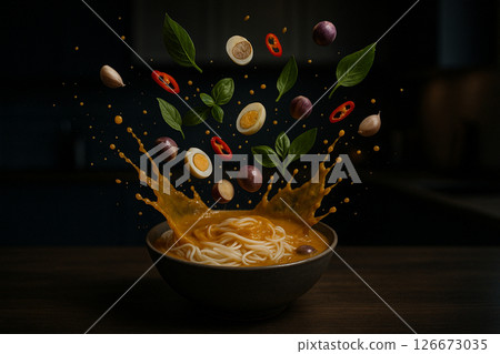 Thai Rice Noodle Curry Ingredient Explosion 126673035
