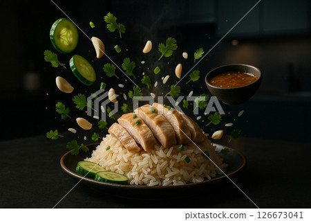 Thai Chicken Rice with Flying Ingredients 126673041