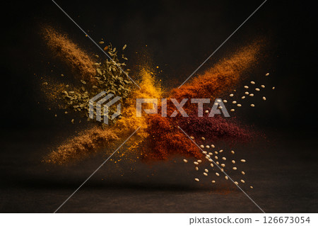 Middle Eastern Spices Explosion in Dark Mood 126673054