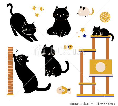 可愛的貓咪姿勢插畫素材 可愛的貓咪姿勢插畫素材 126673265