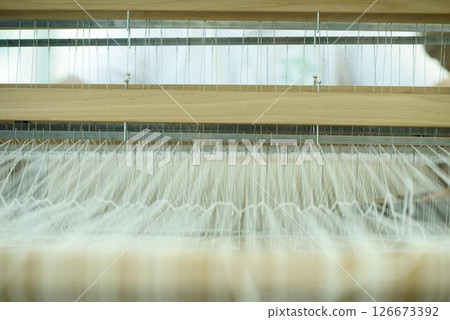 White Warp Threads on Artisan Handloom 126673392