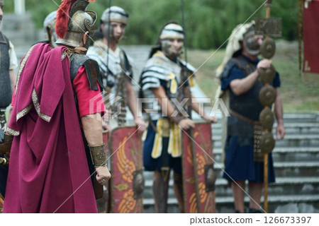 Roman Centurion and Legionaries in Battle Armor 126673397