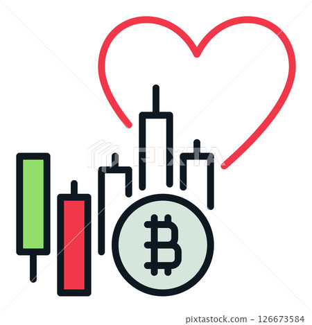 Bitcoin Market Chart with Heart vector Trading colored icon or design element Bitcoin Market Chart with Heart vector Trading colored icon or design element 126673584