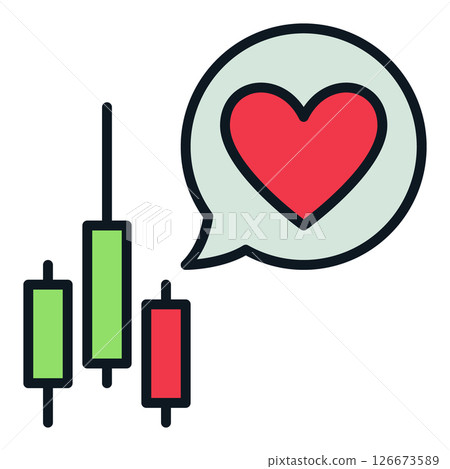 Candle Chart and Speech Bubble with Red Heart vector Finance Love colored icon or logo element Candle Chart and Speech Bubble with Red Heart vector Finance Love colored icon or logo element 126673589