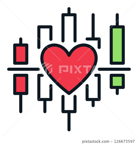 Candlestick Chart with Red Heart vector colored icon or sign 126673597