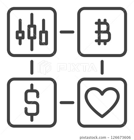 Dollar,BTC,Heart and Candle Chart vector icon or symbol in outline style Dollar,BTC,Heart and Candle Chart vector icon or symbol in outline style 126673606