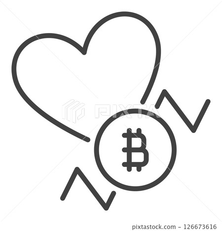 Heart and Bitcoin Financial Graph vector BTC Trading outline icon or symbol 126673616