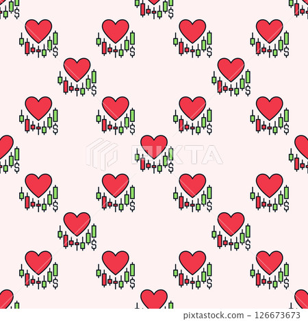Big Red Heart on Chart vector Trading Lover colored seamless pattern Big Red Heart on Chart vector Trading Lover colored seamless pattern 126673673