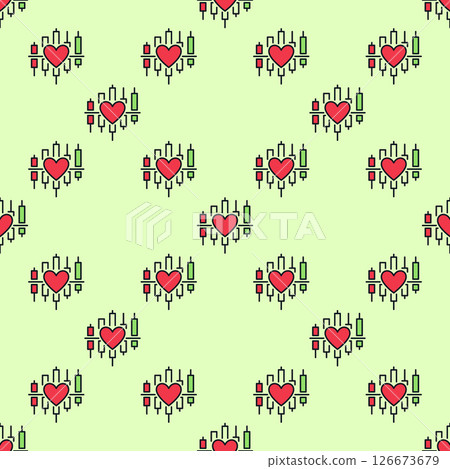 Candlestick Chart with Red Heart vector colored seamless pattern Candlestick Chart with Red Heart vector colored seamless pattern 126673679