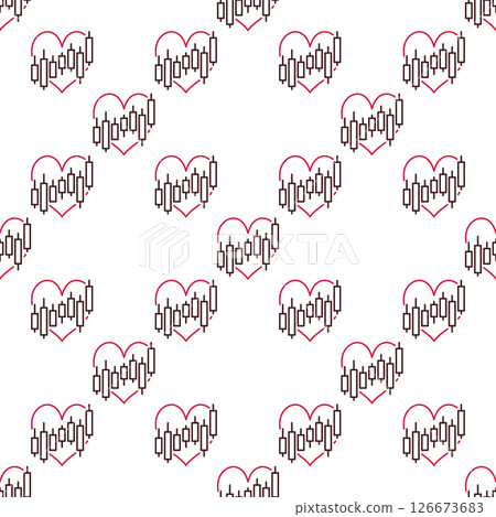 Candlestick Chart inside Heart vector Trading outline seamless pattern 126673683
