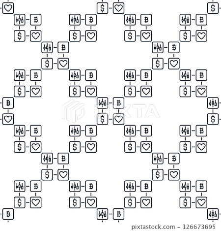 Dollar,BTC,Heart and Candle Chart vector seamless pattern in outline style Dollar,BTC,Heart and Candle Chart vector seamless pattern in outline style 126673695