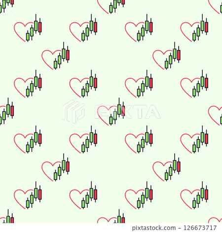 Trading Graph and Heart Combo vector Crypto Trading colored seamless pattern 126673717