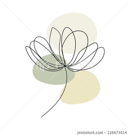 Creamy Yellow Floral Drawing. A soft, hand-drawn flower using creamy yellow and green tones with a minimal single-line sketch. 126673814