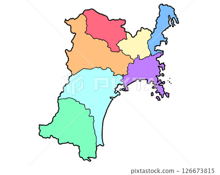 A slightly loose map of Miyagi prefecture with regional color coding 126673815