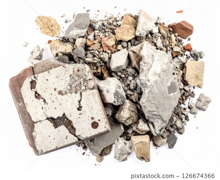Construction Debris Pile with Mixed Building Materials 126674366
