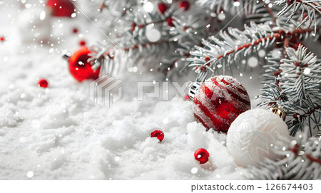 Beautiful festive Christmas interior with red and white flowers. AI Generated 126674403
