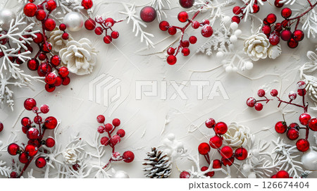 Beautiful festive Christmas interior with red and white flowers. AI Generated 126674404