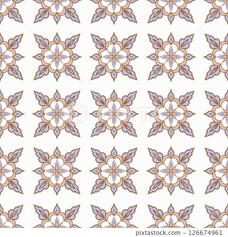 Azulejo pattern, tiles, Portuguese designs. Hand painted with watercolor blue earthenware with floral arabesques. Suitable for printing on fabric, home decor, wallpaper and stationery. Floral mosaic 126674961