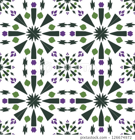 Azulejo pattern, tiles, Portuguese designs. Hand painted with watercolor blue earthenware with floral arabesques. Suitable for printing on fabric, home decor, wallpaper and stationery. Floral mosaic 126674972