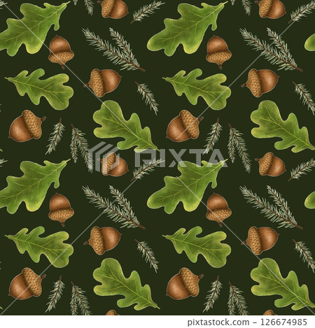 Seamless pattern with autumn leaves and mushrooms, perfect for seasonal textiles, wallpaper, wrapping paper, greeting cards, and home decor. 126674985