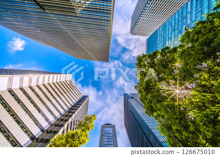Tokyo cityscape, Japan, May 28. View of the Otemachi office district, including Otemachi Place and Otemachi Tower. 126675010