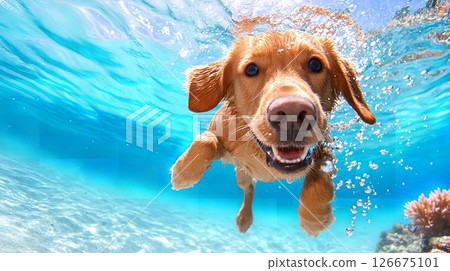 獵犬在水下游泳的動態鏡頭 126675101