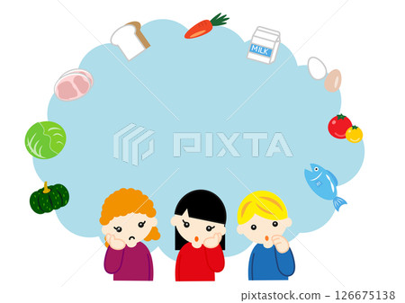Copy space: Children thinking about various foods 126675138