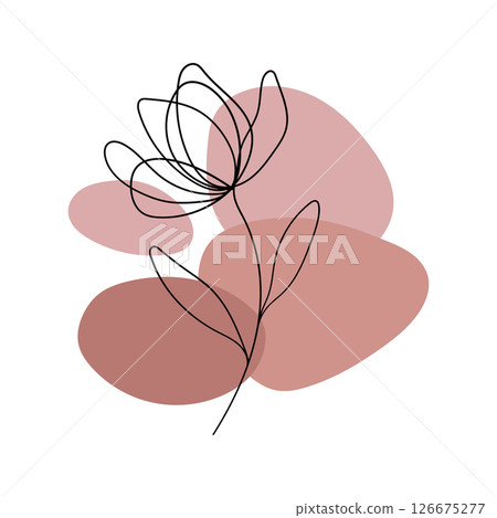 Abstract Floral Line Art with Warm Tones. A soft and artistic line art flower illustration over abstract warm red and beige shapes. Ideal for calm, cozy, and modern botanical decor. Abstract Floral Line Art with Warm Tones. A soft and artistic line art flower illustration over abstract warm red and beige shapes. Ideal for calm, cozy, and modern botanical decor. 126675277