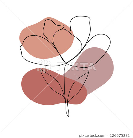 Terracotta Dream Flower. A terracotta-colored single-line flower with overlapping abstract shapes, ideal for artistic prints and aesthetic compositions. 126675281