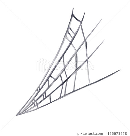 Spider web. Halloween decor. Dirt or trash. Triangular piece of gray spider web. Geometric pattern. Watercolor illustration isolated from background. Hand drawing. High quality illustration 126675358