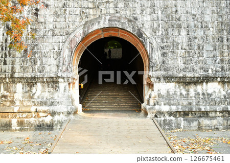 Photo of door in traditional Chinese royal style, taken at the famous Ming Xiaoling Mausoleum in Nanjing, Jiangsu Province, China 126675461