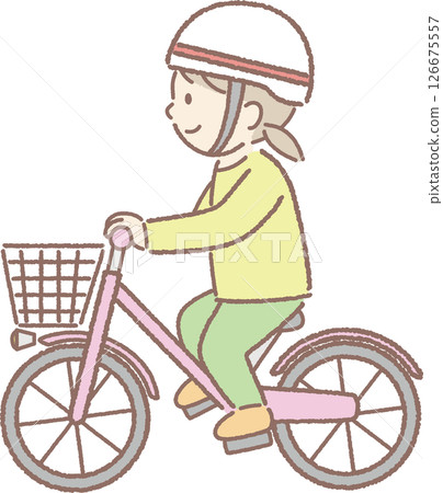 Girl wearing a helmet and riding a bicycle 126675557