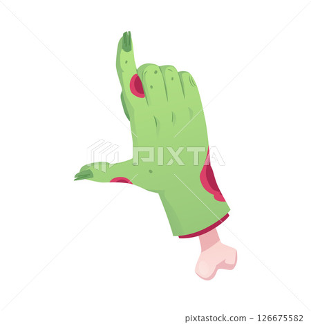 Creepy Zombie green hand gesture, vector dead rotting flesh and bones, corpse arm with thumb and index finger extended Creepy Zombie green hand gesture, vector dead rotting flesh and bones, corpse arm with thumb and index finger extended 126675582