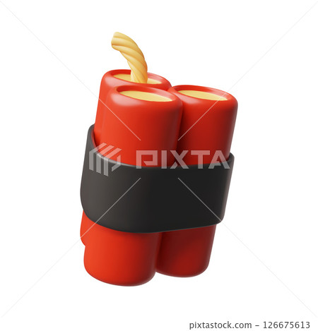 3D vector illustration of dynamite bundle with fuse, old explosive weapon. 126675613