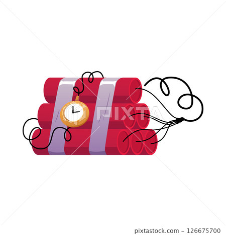 TNT tool, bomb red sticks with timer icon, explosive lethal TNT, vector flat cartoon projectile war weapon game asset 126675700