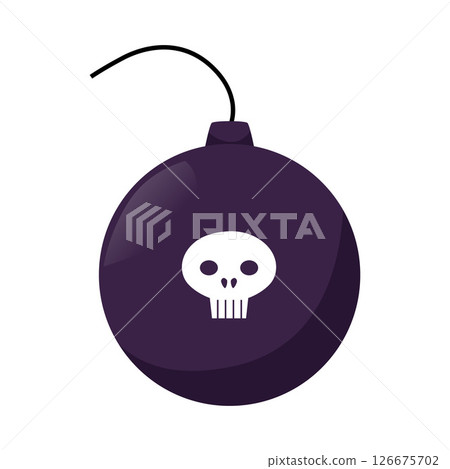 Round bomb with skull flat vector icon, explosive detonator, cartoon dynamite, pyrotechnics, explosive tools for mining 126675702