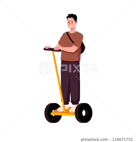 Young man ride gyroscooter segway with handle vector illustration, cartoon teenager on electric scooter, ECO transport Young man ride gyroscooter segway with handle vector illustration, cartoon teenager on electric scooter, ECO transport 126675752
